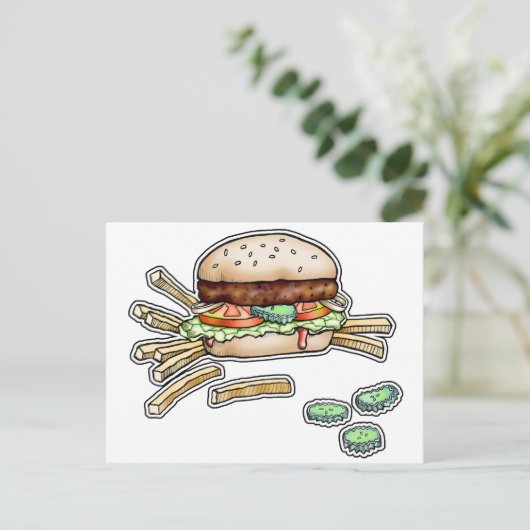 Briefkaart BURGER en FRIES (Staand voorkant)