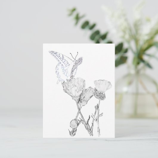 Briefkaart - Butterfly en Flowers to Color (Staand voorkant)