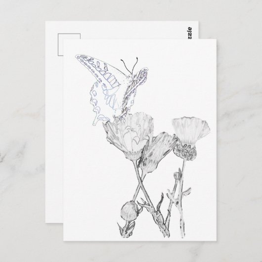Briefkaart - Butterfly en Flowers to Color (Voorkant / Achterkant)