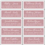 Briefkaart Calligrafie Weddenschap Adresetiketten Sticker<br><div class="desc">Eenvoudig te personaliseren, namen en adressen / individuele trouwadreslabel stickers voor gasten in een 2 x 0, 8 inch formaat geschikt voor briefkaarten! Deze chique, moderne en eenvoudige bruiloft adresetiketten zijn voorzien van uw bruiloft gast namen in witte elegante handgeschreven script kalligrafie en stijlvolle typografie op een stoffige roos paarse...</div>