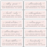 Briefkaart Calligrafie Weddenschap Adresetiketten Sticker<br><div class="desc">Eenvoudig te personaliseren, namen en adressen / individuele trouwadreslabel stickers voor gasten in een 2 x 0, 8 inch formaat geschikt voor briefkaarten! Deze chique, moderne en stijlvolle bruiloft adresetiketten zijn voorzien van uw bruiloft gastnamen in off-black elegante handgeschreven script kalligrafie op een pastel roze achtergrond. Voeg eenvoudig uw individuele...</div>
