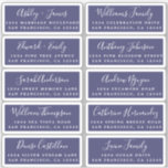 Briefkaart Calligrafie Weddenschap Adresetiketten Sticker<br><div class="desc">Eenvoudig te personaliseren, namen en adressen / individuele trouwadreslabel stickers voor gasten in een 2 x 0, 8 inch formaat geschikt voor briefkaarten! Deze chique, moderne en eenvoudige bruiloft adresetiketten zijn voorzien van uw bruiloft gast namen in witte elegante handgeschreven script kalligrafie en stijlvolle typografie op een navy blauwe achtergrond....</div>