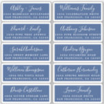 Briefkaart Calligrafie Weddenschap Adresetiketten Sticker<br><div class="desc">Eenvoudig te personaliseren, namen en adressen / individuele trouwadreslabel stickers voor gasten in een 2 x 0, 8 inch formaat geschikt voor briefkaarten! Deze chique, moderne en eenvoudige bruiloft adresetiketten zijn voorzien van uw bruiloft gast namen in witte elegante handgeschreven script kalligrafie en stijlvolle typografie op een klassieke blauwe achtergrond....</div>