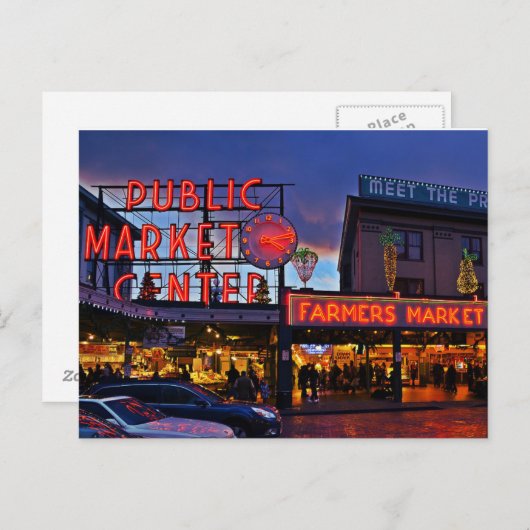 Briefkaart / Carte Postale Pike Market, Seattle (Voorkant / Achterkant)