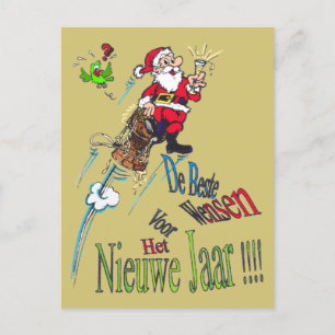 Briefkaart Champagne Santa Nieuwjaars