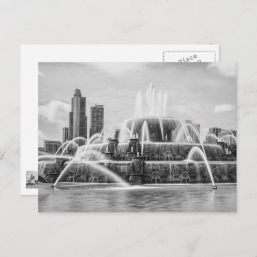 Briefkaart Chicago Buckingham Grayscale (Voorkant / Achterkant)