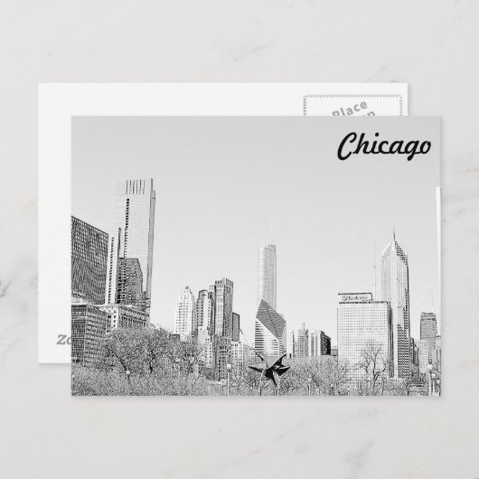 Briefkaart Chicago Stencil Skyline (Voorkant / Achterkant)