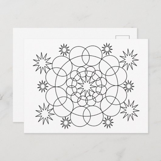 Briefkaart - Cirkels en sterren naar kleur (Voorkant / Achterkant)