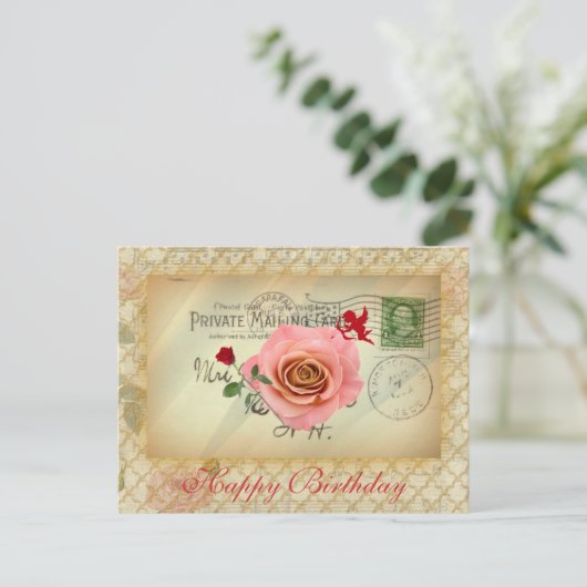  Briefkaart Collage Rozen en Cupid (Staand voorkant)