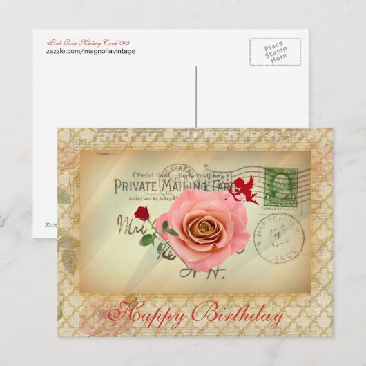  Briefkaart Collage Rozen en Cupid (Voorkant / Achterkant)