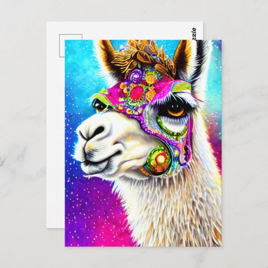 Briefkaart Cosmic Alpaca (Voorkant / Achterkant)