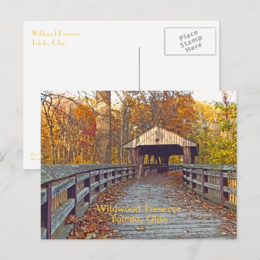 briefkaart, "Covered Bridge at Wildwood Preserve" Briefkaart (Voorkant / Achterkant)