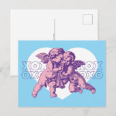 Briefkaart Cupido Valentijn, Blauw Paarse (Voorkant / Achterkant)