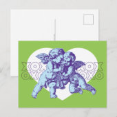 Briefkaart Cupido Valentijn, blauw Paarse groen (Voorkant / Achterkant)