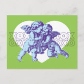 Briefkaart Cupido Valentijn, blauw Paarse groen (Voorkant)