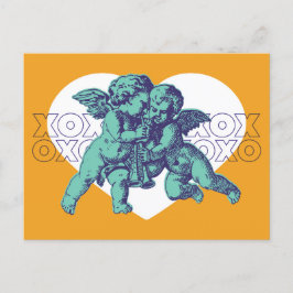 Briefkaart Cupido Valentijn, Blauwgroen Paarse Sin