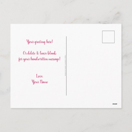 Briefkaart. Cupido Valentijn, roze en groen. Feestdagenkaart (Achterkant)