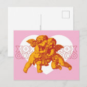 Briefkaart. Cupido Valentijn, roze Sinaasappel. Feestdagenkaart (Voorkant / Achterkant)
