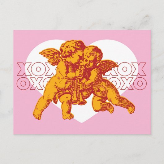 Briefkaart. Cupido Valentijn, roze Sinaasappel. Feestdagenkaart (Voorkant)