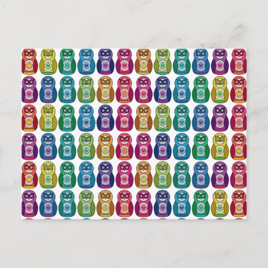 Briefkaart - Cute Rainbow Matryoshka Owl (Voorkant)