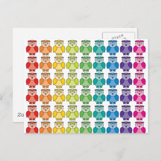 Briefkaart - Cute Rainbow Owl Pattern (Voorkant / Achterkant)