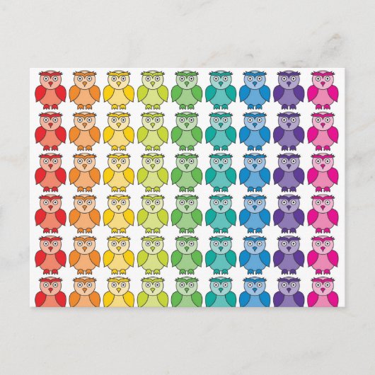 Briefkaart - Cute Rainbow Owl Pattern (Voorkant)