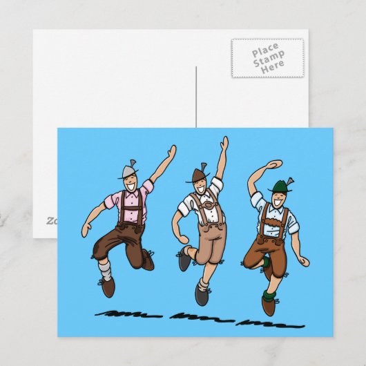 Briefkaart Dansend Bavarian Lederhosen Mannen (Voorkant / Achterkant)