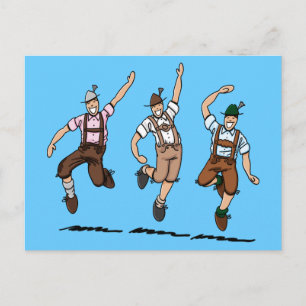 Briefkaart Dansend Bavarian Lederhosen Mannen