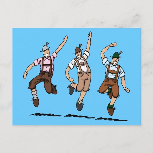 Briefkaart Dansend Bavarian Lederhosen Mannen (Voorkant)