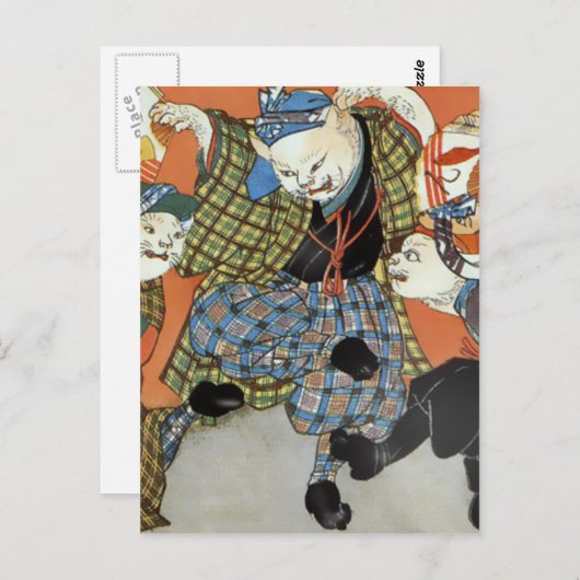 Briefkaart dansende katten (Voorkant / Achterkant)