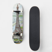 Briefkaart dat de Eiffeltoren weergeeft Skateboard (Voorkant)