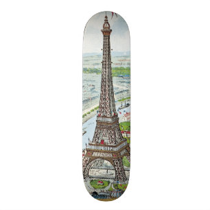 Briefkaart dat de Eiffeltoren weergeeft Skateboard