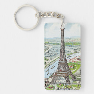 Briefkaart dat de Eiffeltoren weergeeft Sleutelhanger