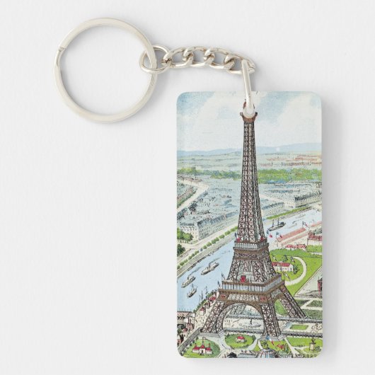 Briefkaart dat de Eiffeltoren weergeeft Sleutelhanger (Voorkant)