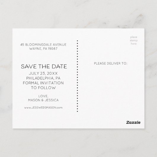 Briefkaart Datum opslaan - minimalistisch (Achterkant)