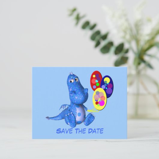 Briefkaart Datumblauwe drakenballonnen opslaan (Staand voorkant)