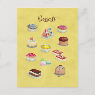BRIEFKAART DESSERTS waterverf levensmiddelenillust