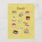 BRIEFKAART DESSERTS waterverf voedselillustraties. (Voorkant)