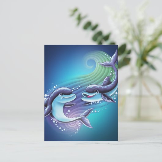 Briefkaart dolfijn (Staand voorkant)