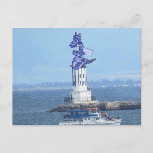 Briefkaart - Draak over LA Harbour Light (Voorkant)