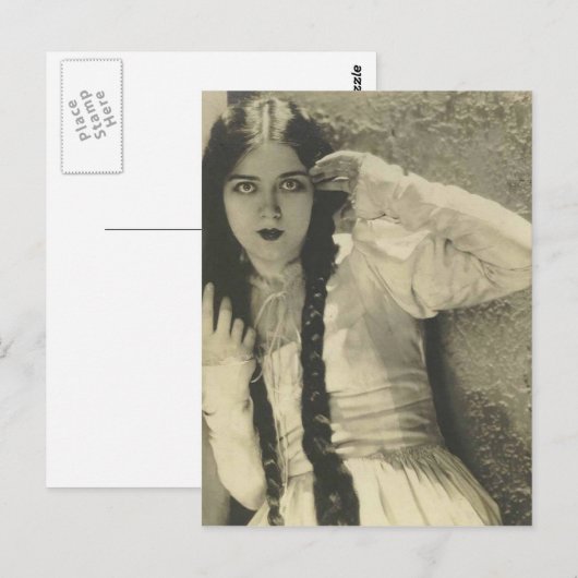 Briefkaart dramatische actrice (Voorkant / Achterkant)