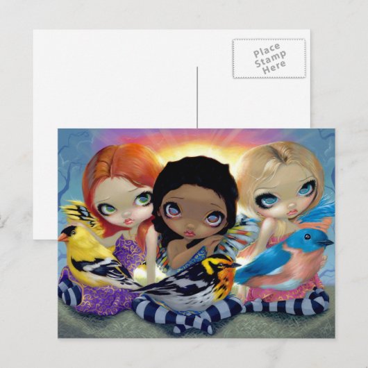 briefkaart "Drie kleine vogels" (Voorkant / Achterkant)