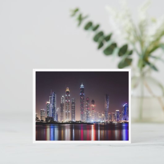 Briefkaart - Dubai Skyline - nachts (Staand voorkant)