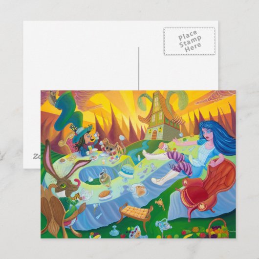 briefkaart "Een gekke theeparty" (Voorkant / Achterkant)