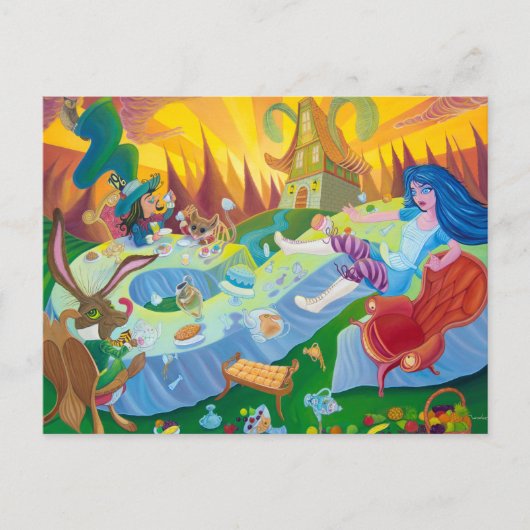 briefkaart "Een gekke theeparty" (Voorkant)