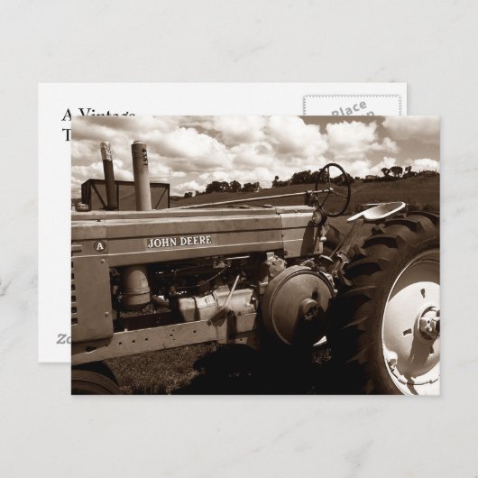 Briefkaart ~ Een  tractor Sluiten met wolken (Voorkant / Achterkant)