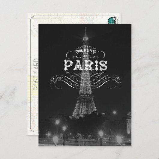 Briefkaart Eiffel Tower voor  voor reizen naar Par (Voorkant / Achterkant)