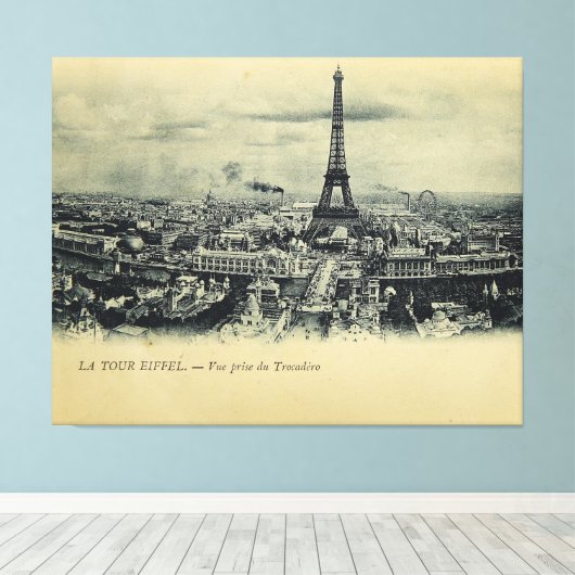 Briefkaart Eiffeltoren — Muur kunst Canvas Afdruk (Insitu (Houten vloer))