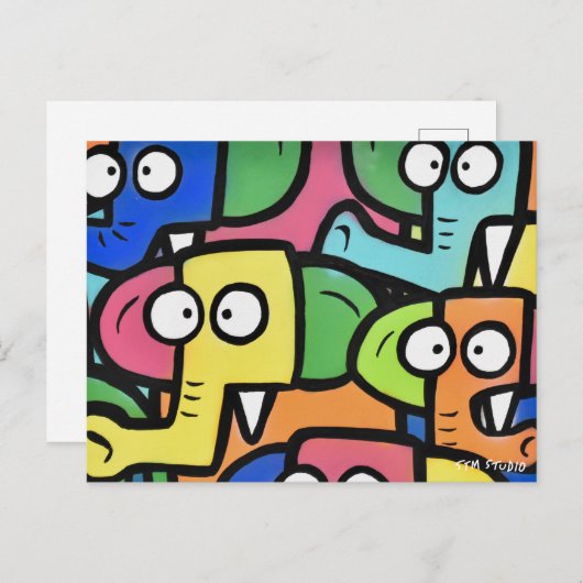 BRIEFKAART ELEPHANTS GRAFFITI (Voorkant / Achterkant)