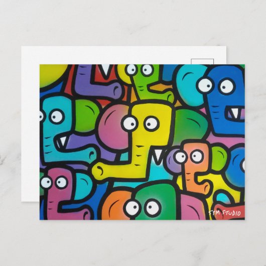 BRIEFKAART ELEPHANTS GRAFFITI (Voorkant / Achterkant)